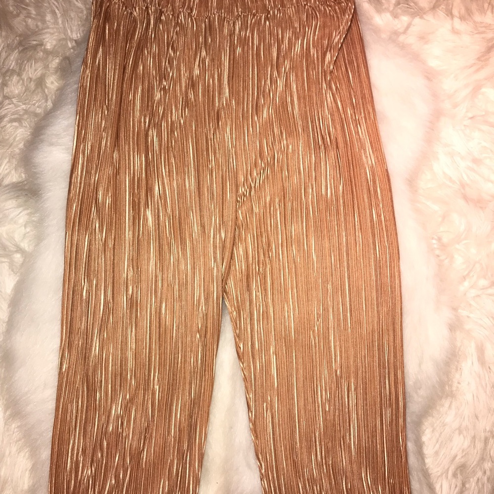 Follie Champagne Pleated High Waisted Trousers